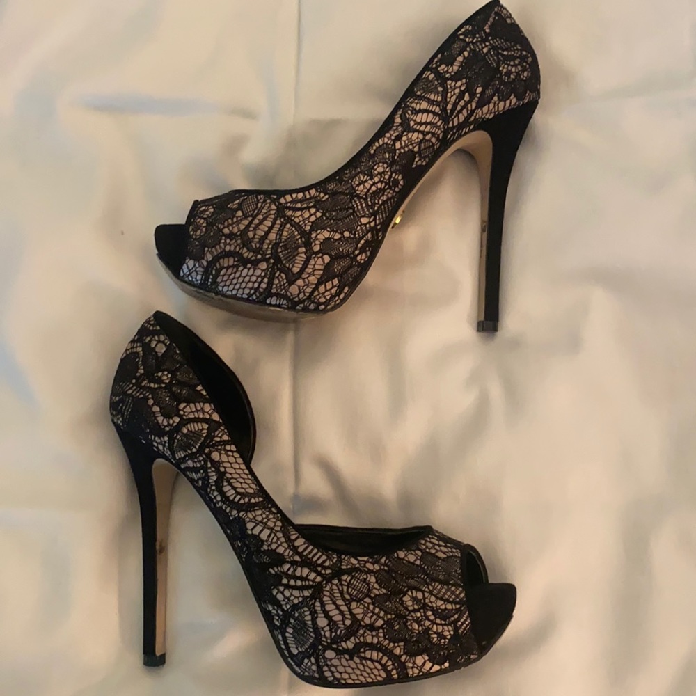 Bebe black lace heels. Size 8. Worn twice.